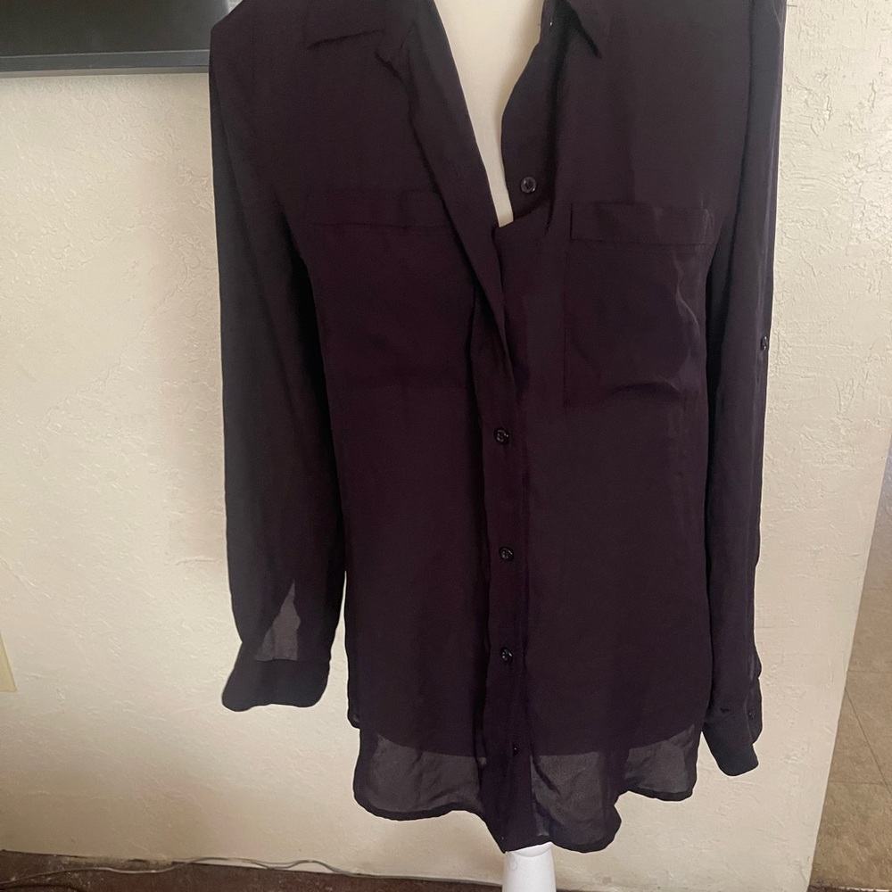Sheer Purple Button-Up Blouse